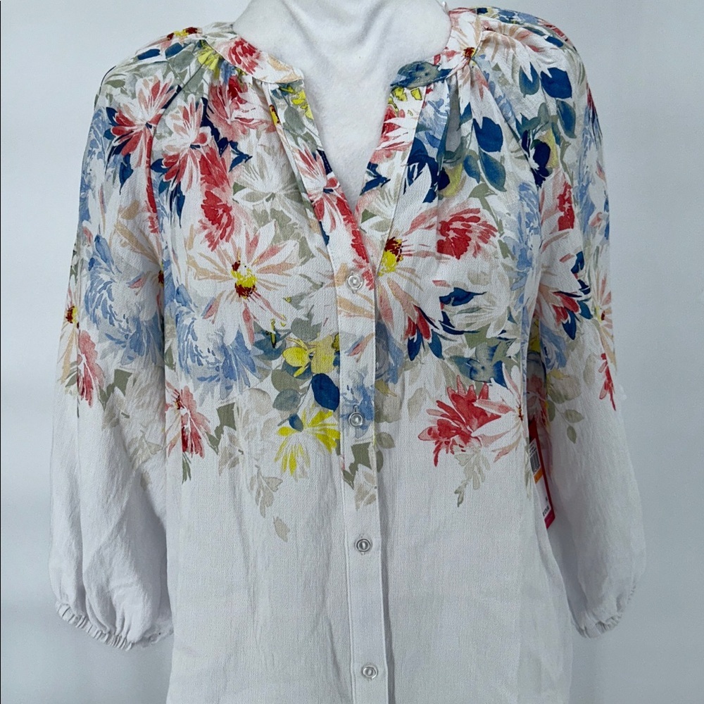 Vince Camuto Summer Swirl Floral Blouse Ultra White Size S Women Boho Peasant - Picture 5 of 11